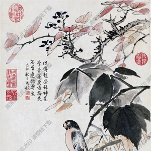 明 藍(lán)瑛《秋色梧桐圖》國(guó)畫(huà)高清大圖下載