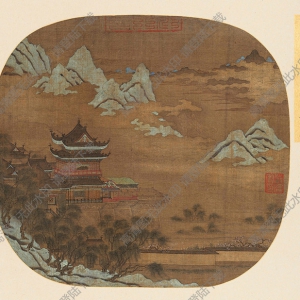 宋《云山樓閣圖》團(tuán)扇國(guó)畫(huà)高清大圖下載