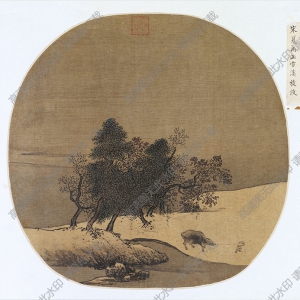 宋 夏禹玉《雪溪放牧圖》團(tuán)扇國(guó)畫(huà)高清大圖下載