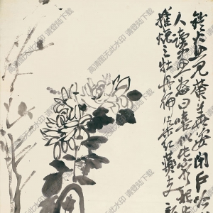 吳昌碩 國畫《墨菊博古2》高清大圖下載