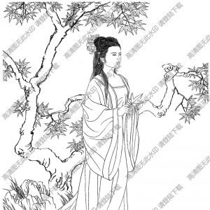 古代仕女《幽景倩影》線描畫(huà)底稿高清大圖下載