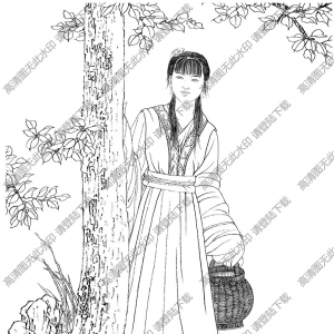 古代仕女《芊芊細(xì)步》線描畫底稿高清大圖下載