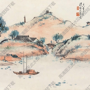 陳樹(shù)人國(guó)畫(huà)作品 水村圖 高清下載