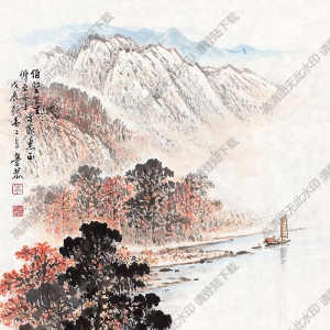 岑學(xué)恭國(guó)畫 秋林遠(yuǎn)帆 高清大圖下載